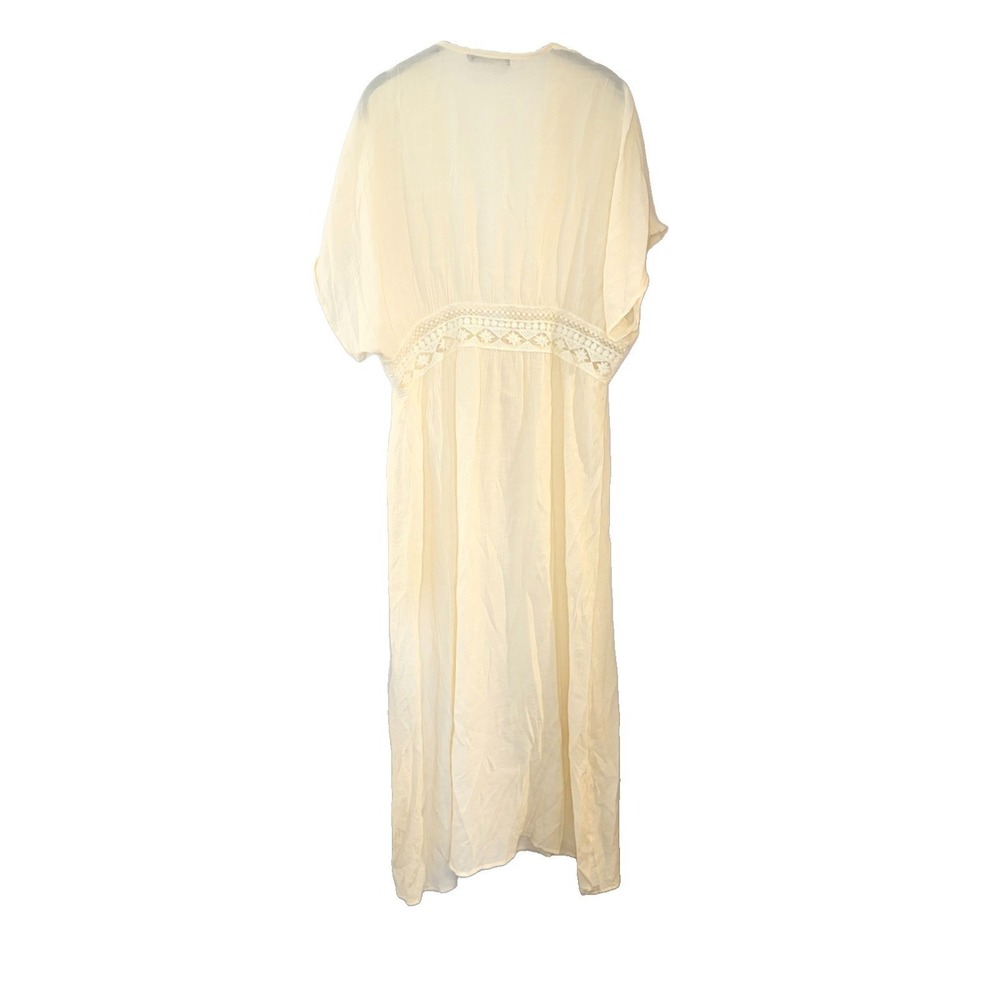 FANCYINN Cream Crochet Tie Accent Swimsuit Coverup Short Sleeve Scoop Neck M - Picture 2 of 6